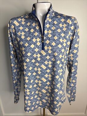 San Soleil Shirt Womens Sz Large Blue White Yellow Long Sleeve Golf Top 1/4 Zip